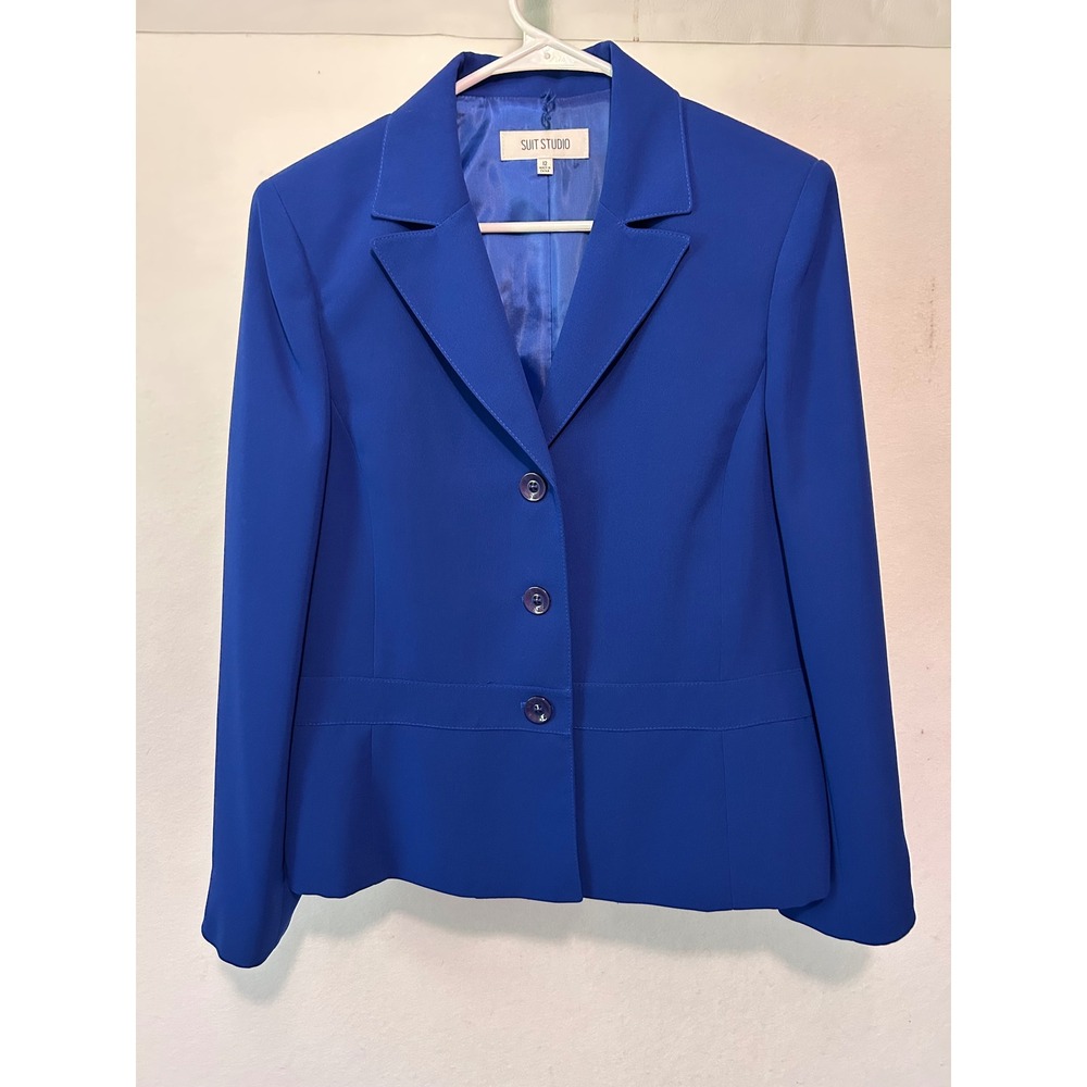 Suit Studio Womens Royal Blue Three Button Blazer Jacket Size 12 Professional